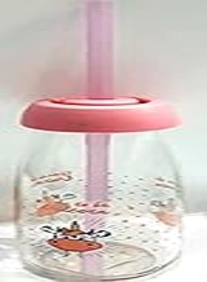 Herevin Decorated Glass Bottle 500ml with Straw - 2725615337461