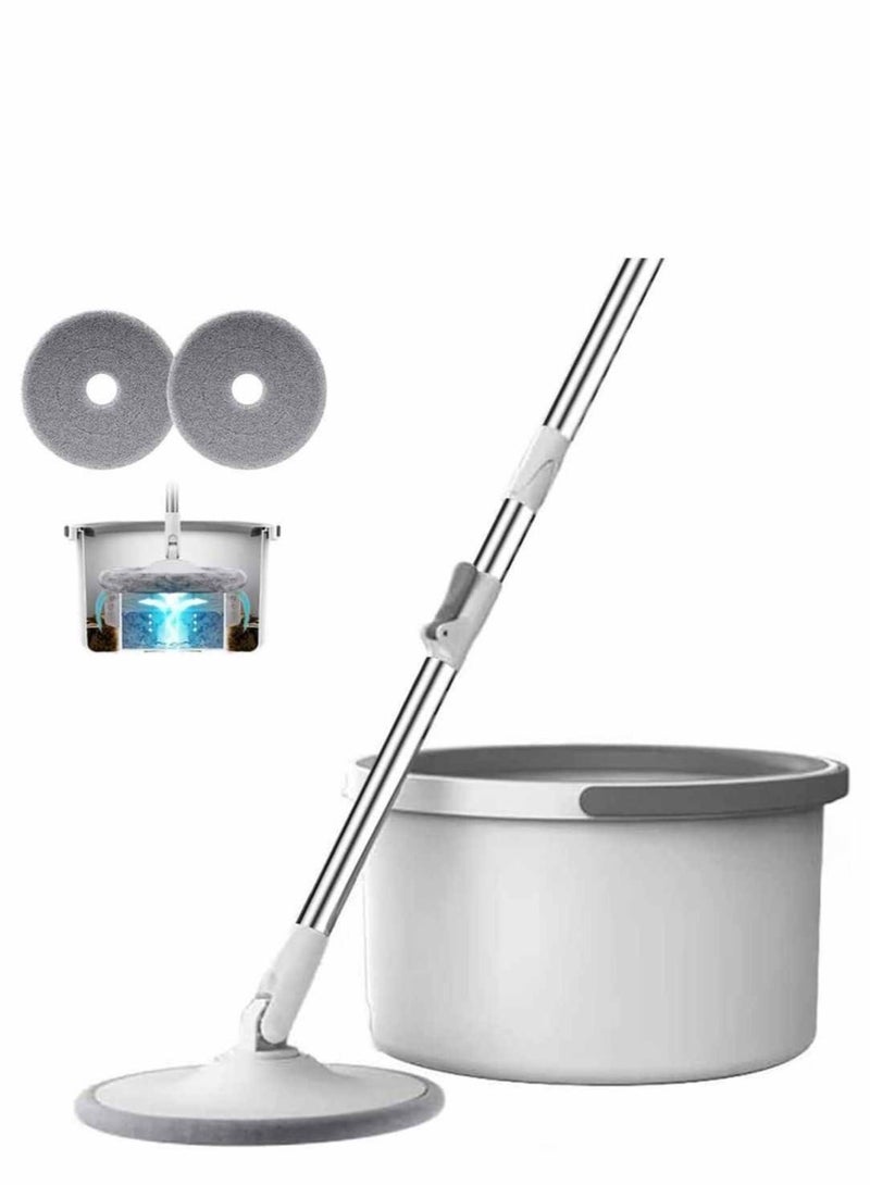 هومستر طقم ممسحة دوارة 360 درجة ودلو بتصميم مسطح بنظام الفصل الذاتي للمياه النظيفة والقذرة مع وسادتان من المايكروفايبر ومقبض قابل للتمدد مثالي لتنظيف جميع انواع الارضيات - Image 1