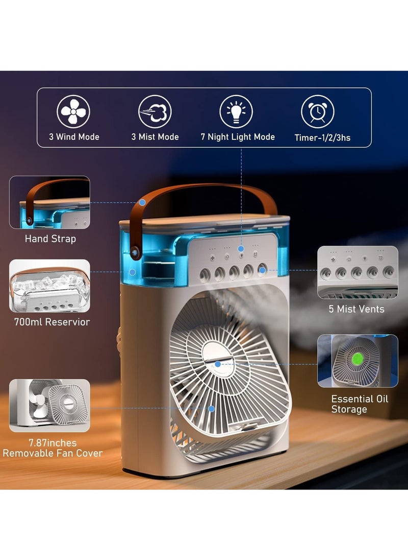 SHOPI Portable Air Conditioners,Mini Evaporative Cooler,700ml Cooler 3 Speeds,USB Personal Conditioner with 7 LED Light，1-3H Timer AC Cooling Fan for car Home Office Room, White  - Image 2