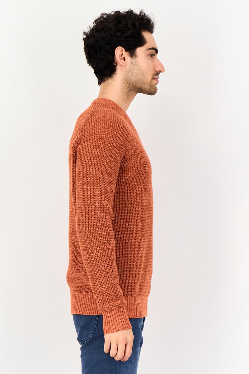 Celio Men Crew Neck Knitted Long Sleeve Sweater, Orange - Image 2