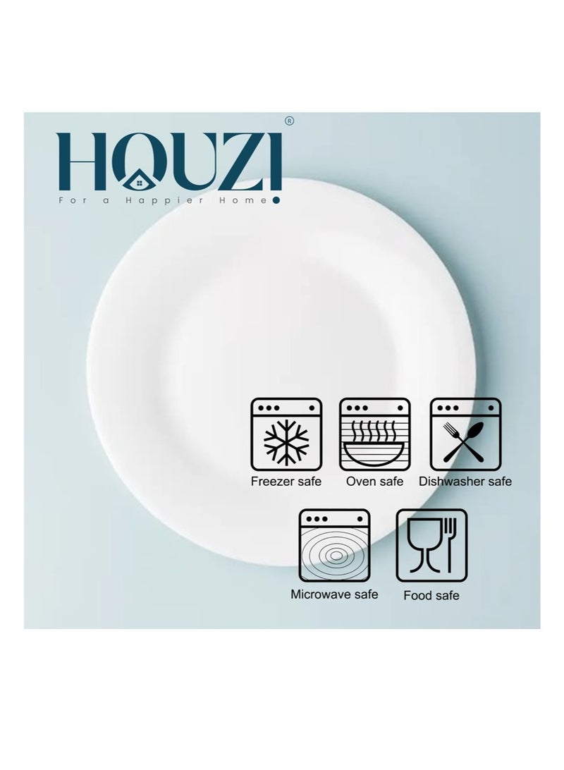 Houzi طقم عشاء هوزي 46 قطعة من الخزف الأوبال 8 أطباق عشاء 8 أطباق حلوى 8 أطباق شوربة 8 سلطانيات 8 أكواب 6 صحون و 2 وعاء تقديم 2 طبق تقديم آمن للاستخدام في الميكروويف خالي من BPA - Image 5