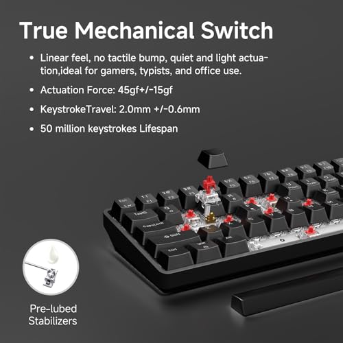 TMKB Technology Mechanical KeyBoard TMKB 60% Mechanical Gaming Keyboard, Red Linear Switch, LED Backlight, Anti-Ghosting, Detachable USB-C, Double-Shot Keycaps, 61 Keys, Wired, Black - Image 3