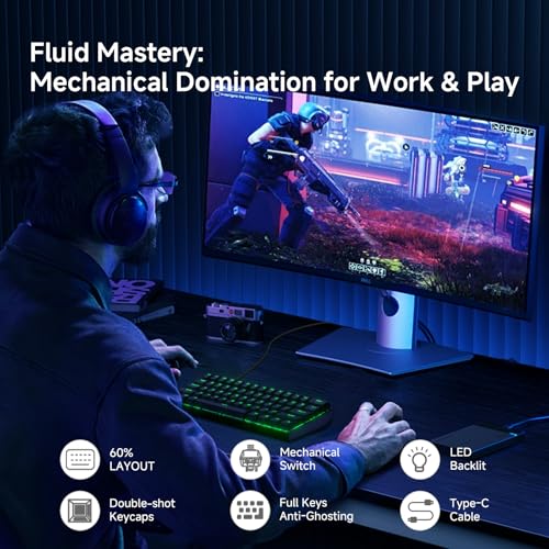 TMKB Technology Mechanical KeyBoard TMKB 60% Mechanical Gaming Keyboard, Red Linear Switch, LED Backlight, Anti-Ghosting, Detachable USB-C, Double-Shot Keycaps, 61 Keys, Wired, Black - Image 2