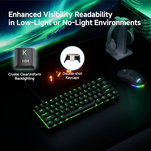 TMKB Technology Mechanical KeyBoard TMKB 60% Mechanical Gaming Keyboard, Red Linear Switch, LED Backlight, Anti-Ghosting, Detachable USB-C, Double-Shot Keycaps, 61 Keys, Wired, Black - Image 4