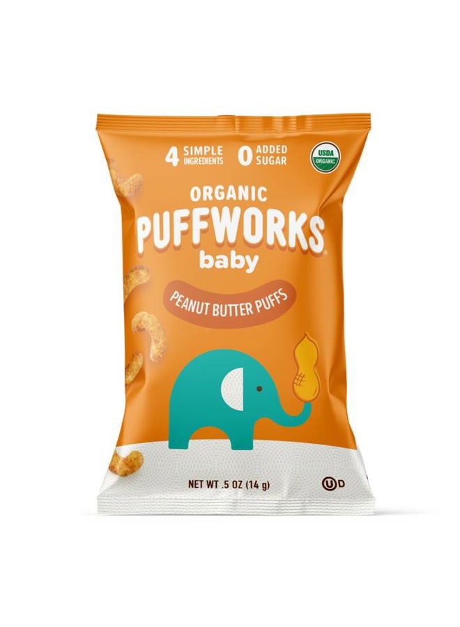 PUFFWORKS Baby Organic Peanut Butter Puffs, Perfect for Early Peanut Introduction, Plant-Based Protein, USDA Organic, Gluten-Free, Vegan, Non-GMO, Kosher, 0.5 Ounce (Pack of 12) - Image 1