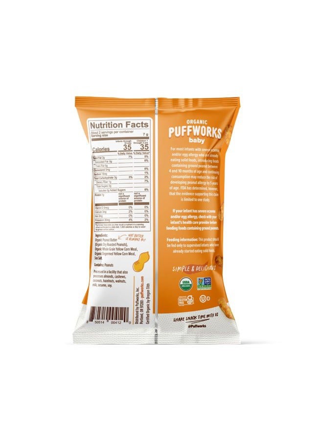 PUFFWORKS Baby Organic Peanut Butter Puffs, Perfect for Early Peanut Introduction, Plant-Based Protein, USDA Organic, Gluten-Free, Vegan, Non-GMO, Kosher, 0.5 Ounce (Pack of 12) - Image 2
