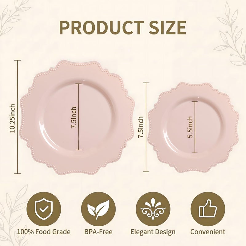 COLOSUS 60 Pack Pink Plastic Plates Set for 30 Guest,Pink Party Plates,Heavy Duty Pink Plates,include 30 Dinner plates& 30 Salad/Dessert plates for Party,Spring,Wedding,Birthday,Valentines,Easter Day - Image 3