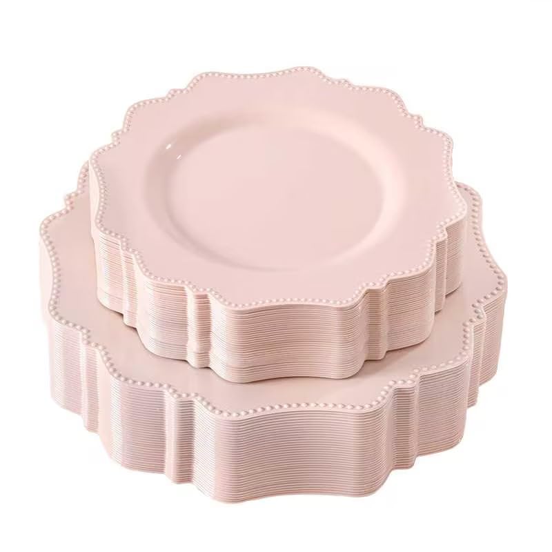 COLOSUS 60 Pack Pink Plastic Plates Set for 30 Guest,Pink Party Plates,Heavy Duty Pink Plates,include 30 Dinner plates& 30 Salad/Dessert plates for Party,Spring,Wedding,Birthday,Valentines,Easter Day - Image 1