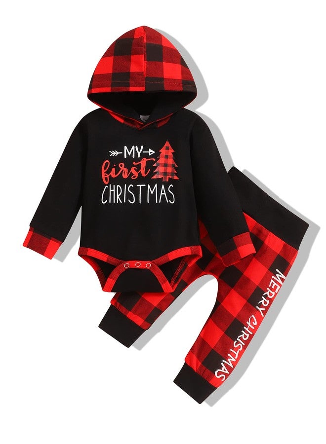 bilison My 72st Christmas Infant Baby Boy Outfits Set Newborn Boy Hoodies Sweatshirt Red Plaid Romper+Pant clothing Set - Image 1