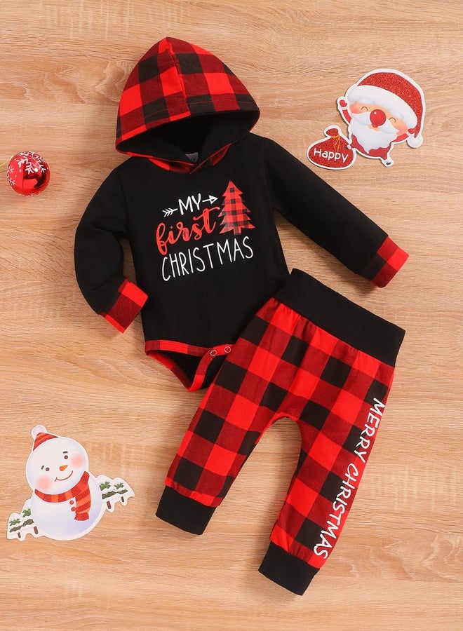 bilison My 72st Christmas Infant Baby Boy Outfits Set Newborn Boy Hoodies Sweatshirt Red Plaid Romper+Pant clothing Set - Image 2