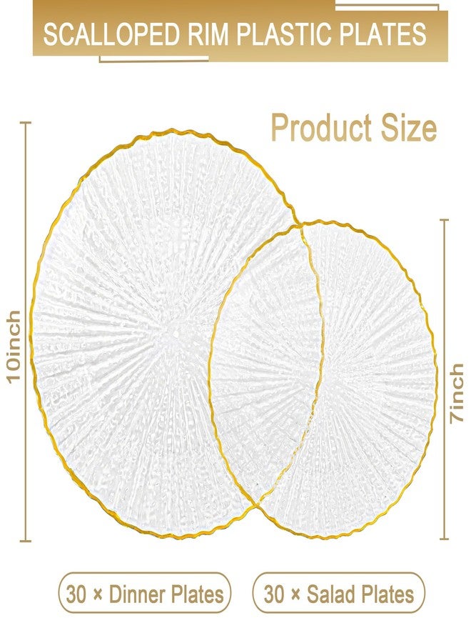 WELLIFE 60PCS Clear Plastic Plates with Gold Rim for Party, Plates Disposable Heavy Duty Includes 30 Dinner Plates and 30 Dessert Plates for Wedding & Birthday - Image 3