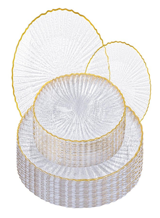 WELLIFE 60PCS Clear Plastic Plates with Gold Rim for Party, Plates Disposable Heavy Duty Includes 30 Dinner Plates and 30 Dessert Plates for Wedding & Birthday - Image 1