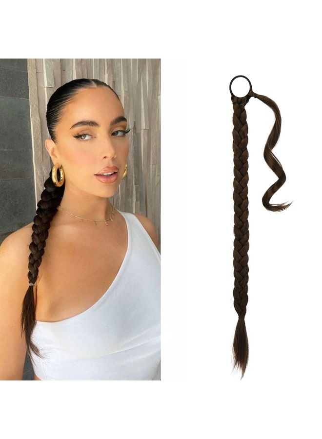 BARSDAR 30 Inch Long Braided Ponytail Extension with Hair Tie Straight Wrap Around Hair Extensions Pony Tail DIY Natural Soft Synthetic Hair Piece for Women -Dark Brown mix Auburn Evenly - Image 1