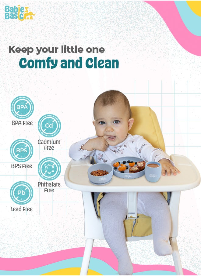Babies Basic 5 Pc Set With Silicone Plate, Bowl, Cup And Stainless Steel Cutlery With Case - Blue  - Image 3