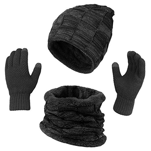 KRATARC Winter Warm Scarf Beanie Hat Glove Neck Gaiter Set Outdoor (Black) - Image 1