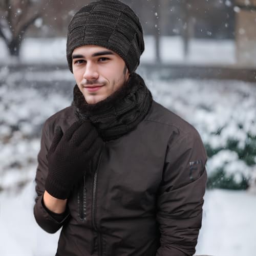 KRATARC Winter Warm Scarf Beanie Hat Glove Neck Gaiter Set Outdoor (Black) - Image 2