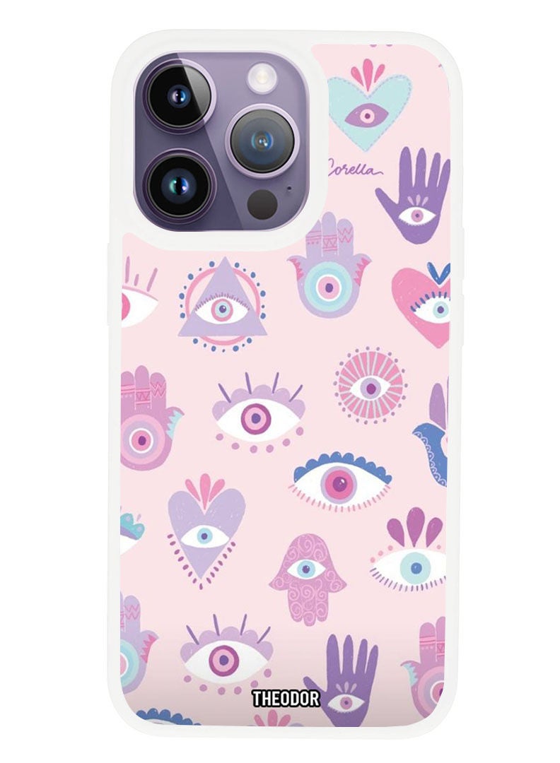 Theodor Protective Case Anti Scratch Shock Proof Cover For APPLE IPHONE 14 PRO Evil Eye (3) (White Bumper) - Image 1