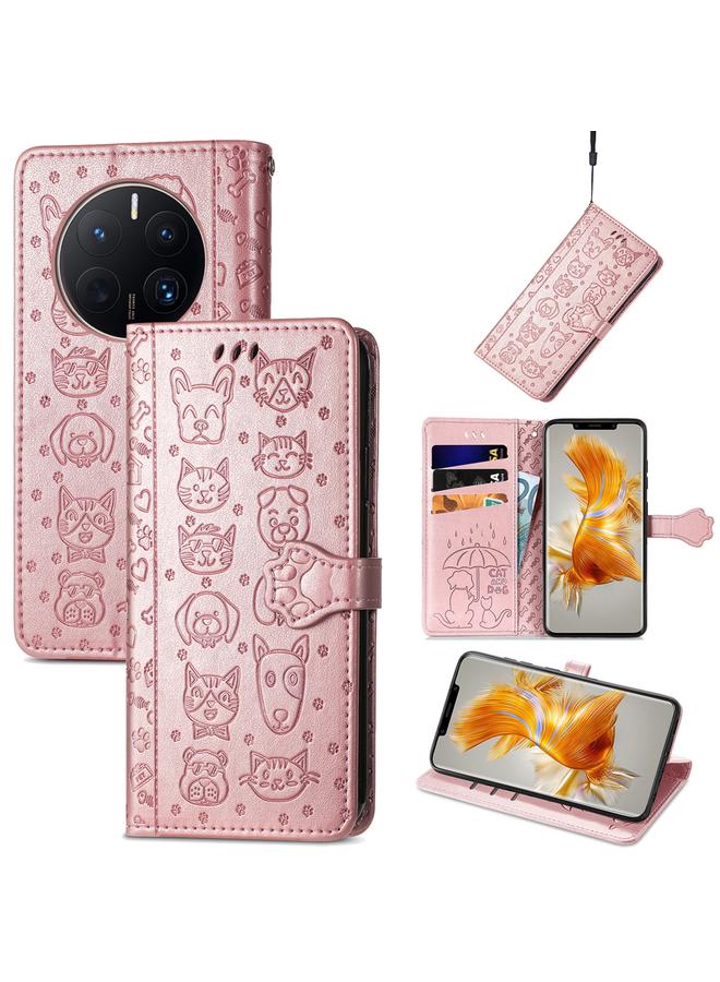 جرين تايجر جراب لهاتف Huawei Mate 50 Pro، جراب هاتف جلدي منقوش عليه قطة وكلب لطيف - Image 1