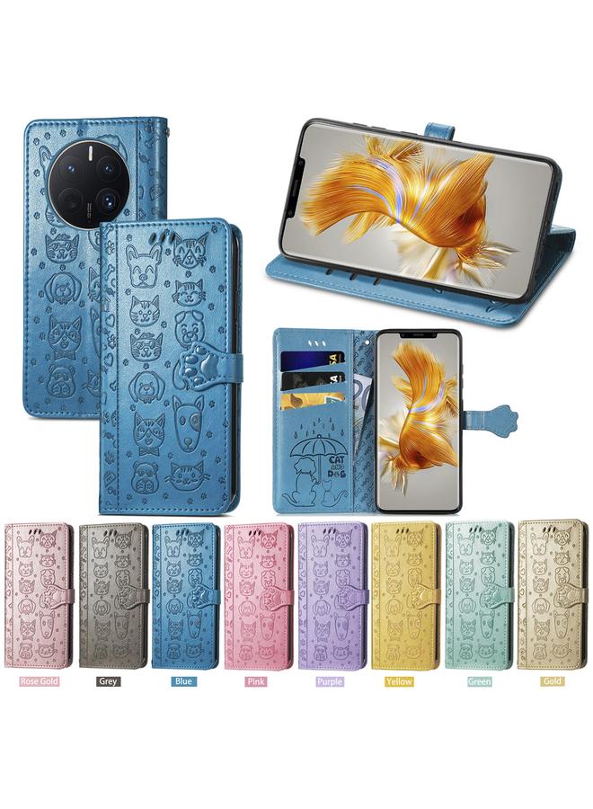 جرين تايجر جراب لهاتف Huawei Mate 50 Pro، جراب هاتف جلدي منقوش عليه قطة وكلب لطيف - Image 5