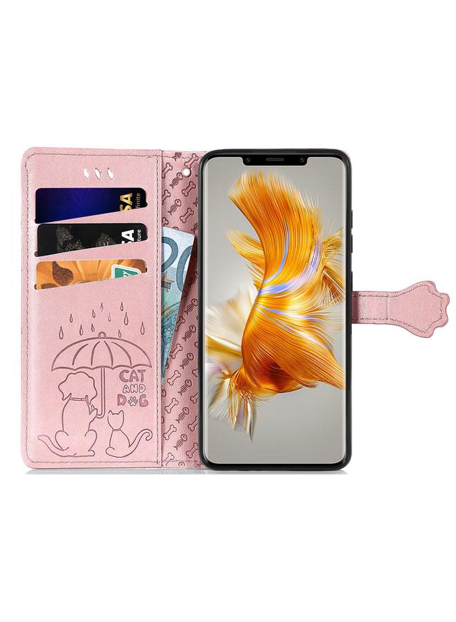 جرين تايجر جراب لهاتف Huawei Mate 50 Pro، جراب هاتف جلدي منقوش عليه قطة وكلب لطيف - Image 3