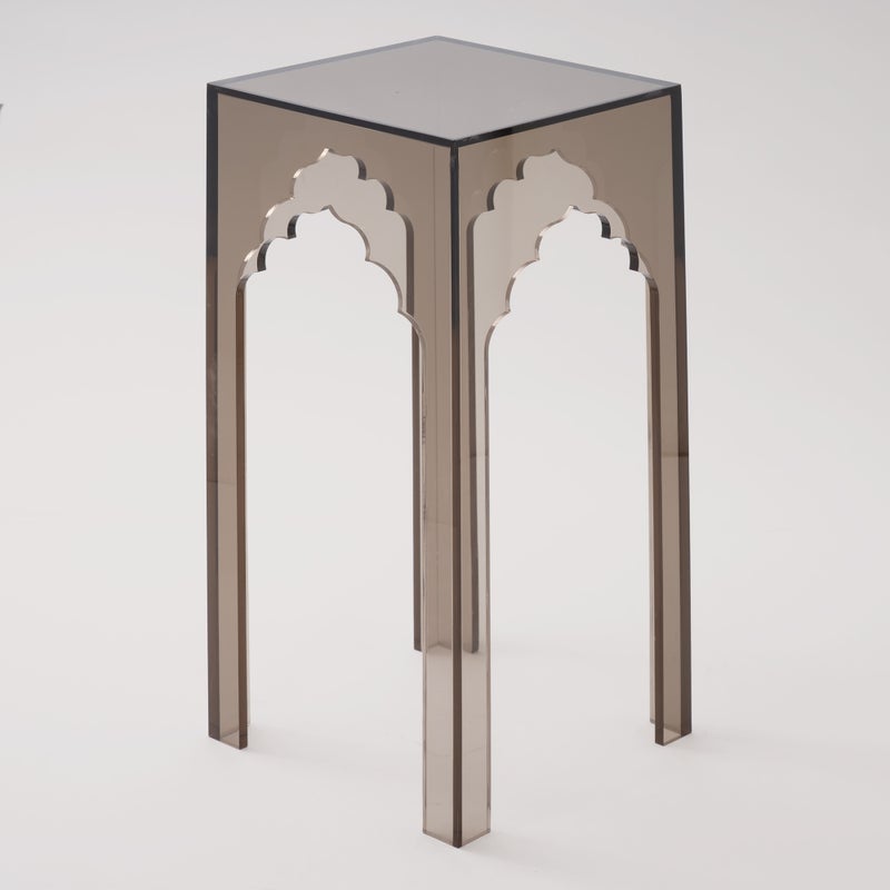 Homez Qurtuba Gateway Acrylic Side Table, Smoked Grey, 22.8*22.8*51 cm - Image 1