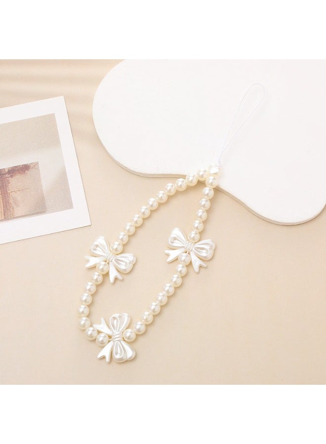 NIBEMINENT Beaded Phone Lanyard, Anti Lost Removable Wrist Strap,K1020 Pearl Bow Bracelet Pendant, Phone Keychain Lanyard