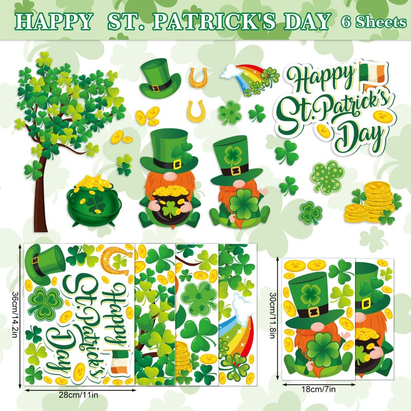 Whaline 6 Sheets St. Patrick's Day Window Clings Large Clover Tree Gnome Window Decals Double-Sided Green Shamrock Gold Coins Window Decor for Irish Party Home School Office - Image 5