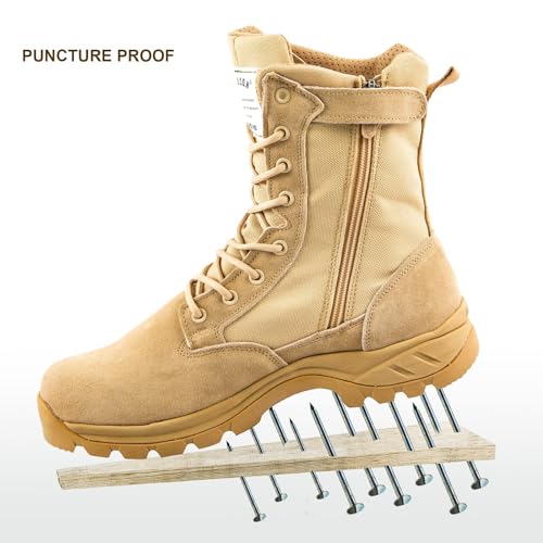 IODSON Men's Military Tactical Work Boots with Side Zipper, Puncture Resistant, Desert Combat, Army Jungle, 8 Inch Lightweight Hiking Boots Beige US 8.5 - Image 2