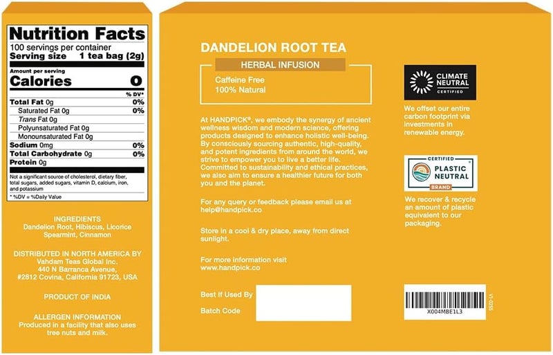 HANDPICK Dandelion Root Tea Bags - 100 Count - Image 2