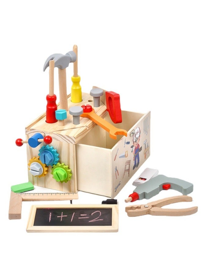 Baby's Hand-carrying Simulation Repair Tool Storage Box Screw Nut Disassembly Tapping Table Concentration Toy Wooden-Specifications:FB-wood Color Toolbox (drawing Board) - Image 3