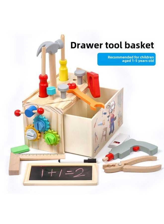 Baby's Hand-carrying Simulation Repair Tool Storage Box Screw Nut Disassembly Tapping Table Concentration Toy Wooden-Specifications:FB-wood Color Toolbox (drawing Board) - Image 1