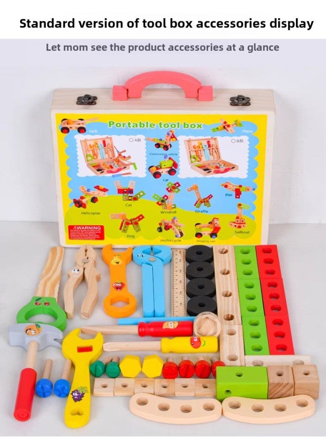 Baby's Hand-carrying Simulation Repair Tool Storage Box Screw Nut Disassembly Tapping Table Concentration Toy Wooden-Specifications:FB-wood Color Toolbox (drawing Board) - Image 4