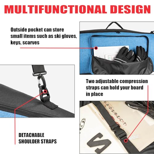 MERALIAN Snowboard Bag for Air Travel,Padded Snowboard Bag Fit Board,Boots, Jacket, Pants, Helmet and Gear,Available Length in 155cm 165cm. (BLK/BLUE, 155CM) - Image 5
