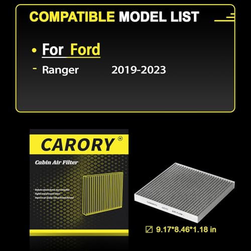 CARORY Cabin Air Filter w/Activated Carbon for Ford Ranger 2019 2020 2021 2022 2023, KB3Z19N619A, CF12776, FP-88 - Image 2