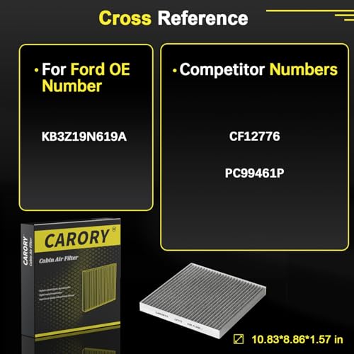 CARORY Cabin Air Filter w/Activated Carbon for Ford Ranger 2019 2020 2021 2022 2023, KB3Z19N619A, CF12776, FP-88 - Image 3
