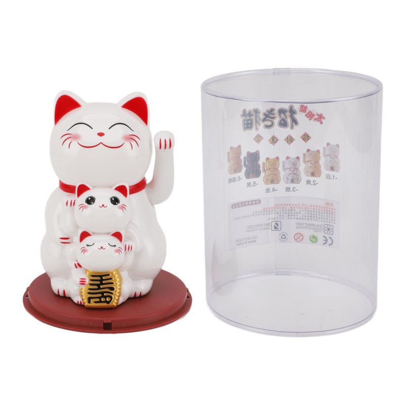 Solar Powered Waving Cat Ornament: White Premium Plastic - Luck & Fortune Symbol - Auto-Waving Arm for Car Dashboard, Desk, Home Porch & Business Spaces - Image 2