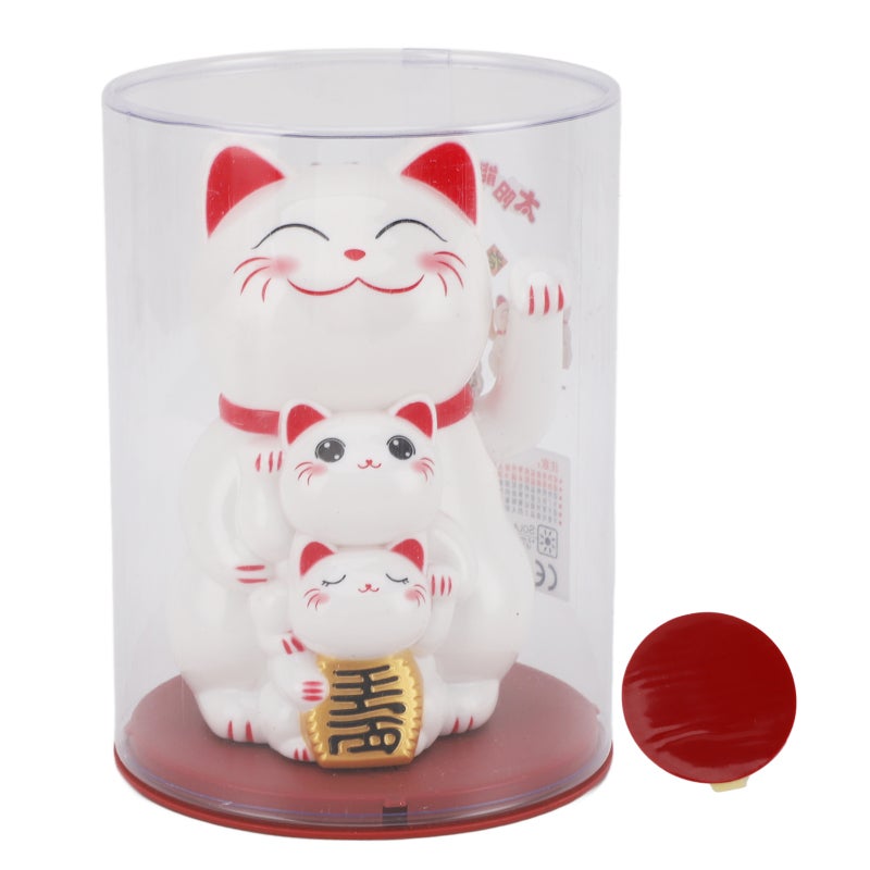Solar Powered Waving Cat Ornament: White Premium Plastic - Luck & Fortune Symbol - Auto-Waving Arm for Car Dashboard, Desk, Home Porch & Business Spaces - Image 1