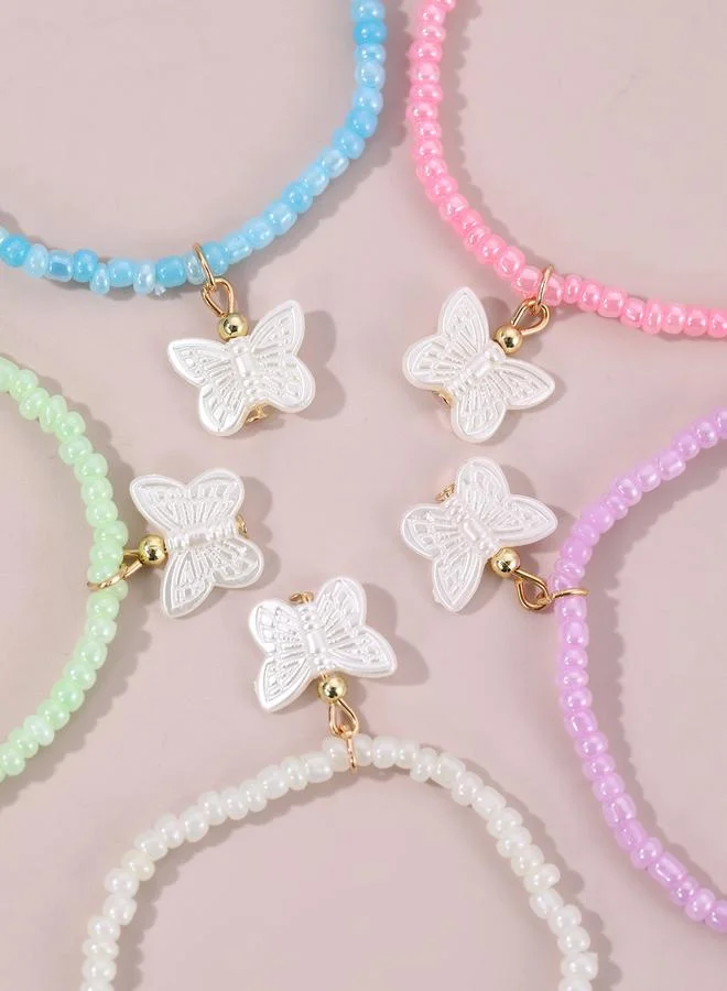 Pack of 5 - Girls Multi-Color Butterfly Charm Beaded Bracelets