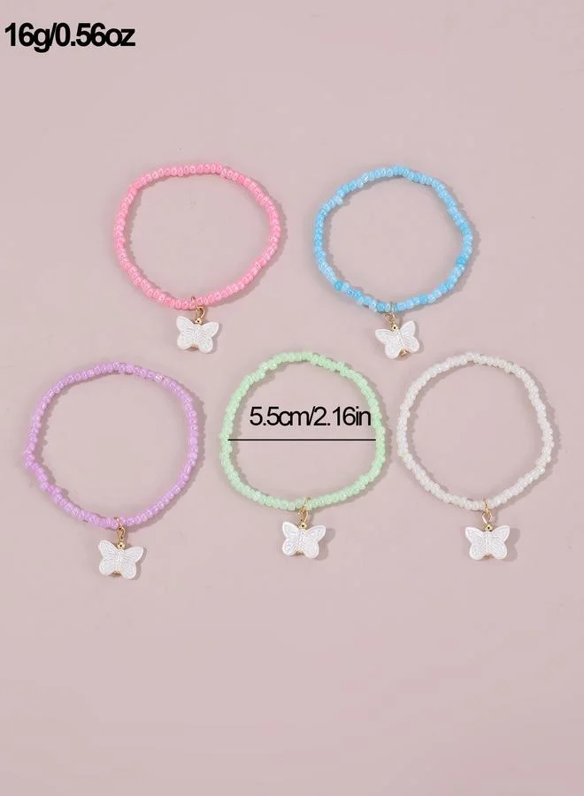 Take Two  Pack of 5 - Girls Multi-Color Butterfly Charm Beaded Bracelets for Women | Best Price UAE