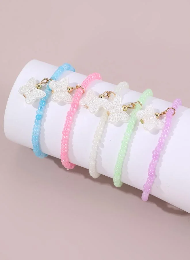 Take Two  Pack of 5 - Girls Multi-Color Butterfly Charm Beaded Bracelets for Women | Best Price UAE