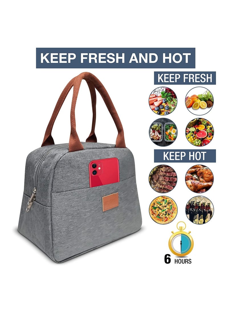 MahMir Insulated Lunch Bag for Men Women Kids with Strap Handles Wide Open Easy to Clean Insulated Lunch Bag Box for Office Work School Picnic Travel, Leakproof Thermal Cooler Insulated Lunch Grey  - Image 5