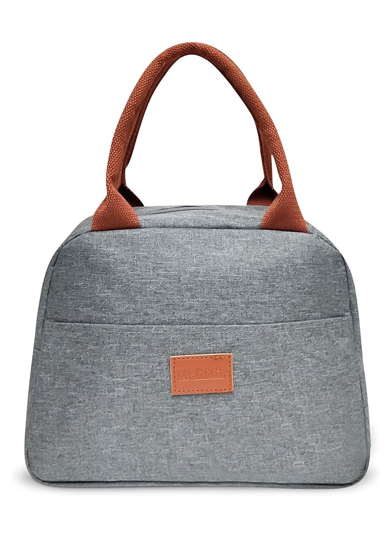 MahMir Insulated Lunch Bag for Men Women Kids with Strap Handles Wide Open Easy to Clean Insulated Lunch Bag Box for Office Work School Picnic Travel, Leakproof Thermal Cooler Insulated Lunch Grey  - Image 2