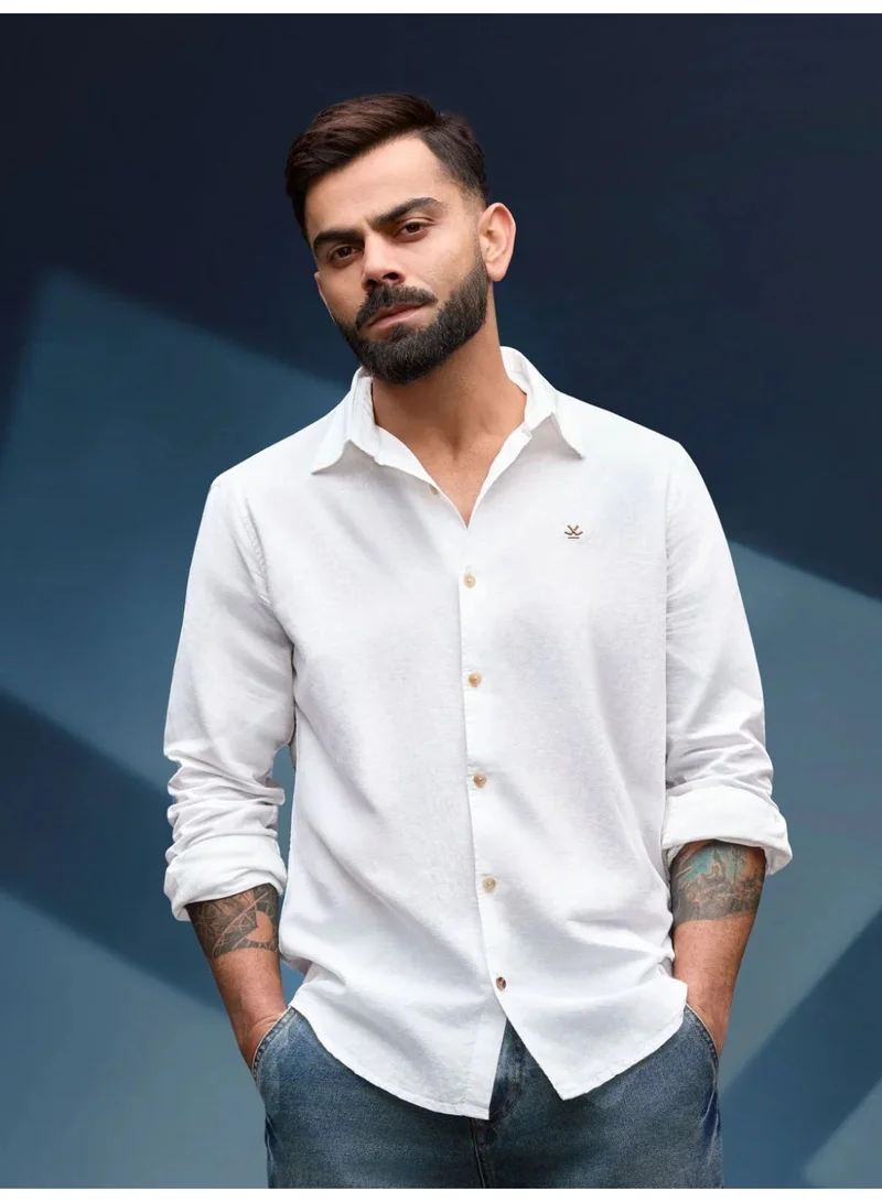 روجن Solid Linen Blend Shirt | White