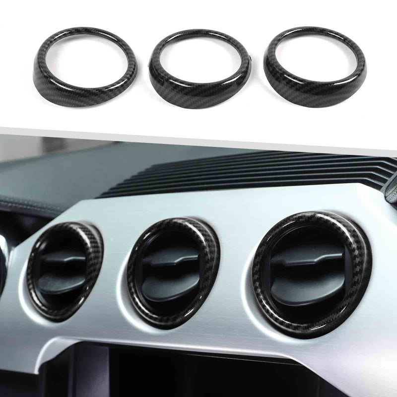 Jimen Compatible with Ford Mustang 20152023 3PCS Center Console Dash AC Vent Cover Trim Ring Carbon Fiber