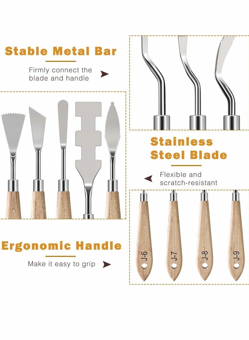 Captaintech Painting Knife Set, 10 Pcs Stainless Steel Palette Knife Set, Thin and Flexible Art Tools with Wooden Handle for Oil Painting, Canvas Acrylic Painting, Color Mixing & Texture - Image 3