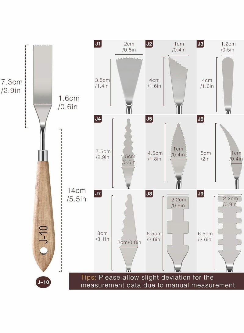 Captaintech Painting Knife Set, 10 Pcs Stainless Steel Palette Knife Set, Thin and Flexible Art Tools with Wooden Handle for Oil Painting, Canvas Acrylic Painting, Color Mixing & Texture - Image 4