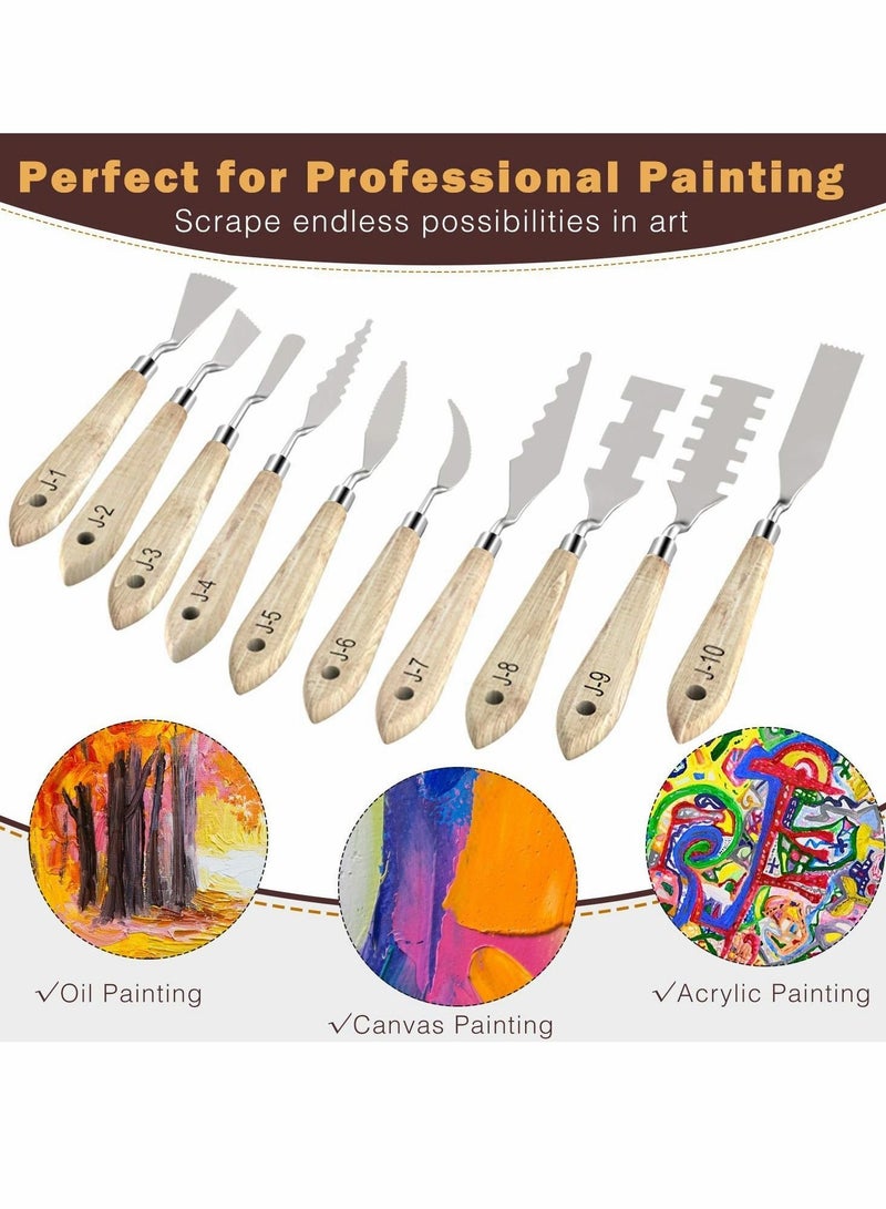 Captaintech Painting Knife Set, 10 Pcs Stainless Steel Palette Knife Set, Thin and Flexible Art Tools with Wooden Handle for Oil Painting, Canvas Acrylic Painting, Color Mixing & Texture - Image 2