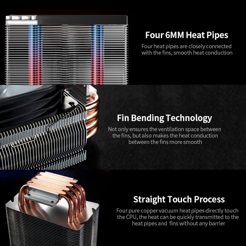 CPU Cooler 6MM Pure Copper Vacuum Heat Pipes - PWM Speed Control ARGB Sync Removable Fan CPU Cooling Fan for Desktop PC Gaming Builds - Image 5
