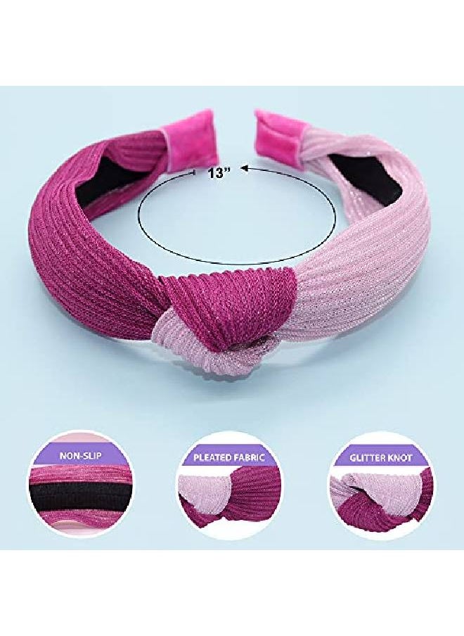 FROG SAC - 3 Top Knot Headbands For Girls Cute Knotted Headband Pack Two Tone Little Girl Head Band Fashion Hair Accessories Hard Purple Pink Blue Boho Hairband Head Bands For Kids - Image 1