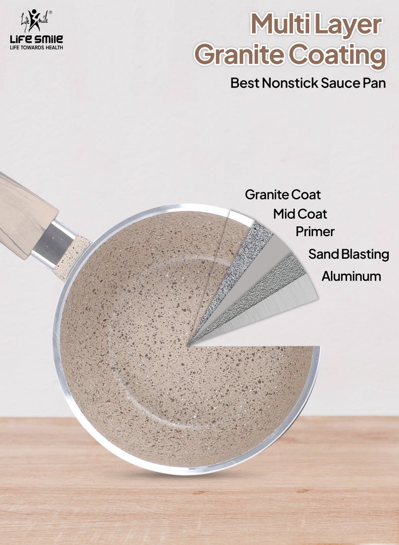 Life Smile 20Pcs Granite Cookware Set – Non stick Cookwares, Oven-Safe Pots and Pans Includes, 16/20/24/28cm  Casseroles with lid, 28cm Shallow Pot with lid,20/24/28cm Frying Pans & 7pcs Silicone Kitchen Spoons with Stand - Image 4